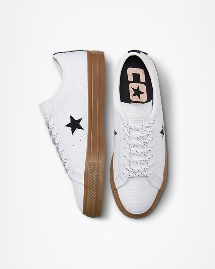 Bascheți Barbati Converse One Star Pro Cordura Panza Albi Negrii | RO SGWRZ793